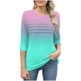 thumbnail image 4 of Htigea 3/4 Length Sleeve T Shirt for Women Dressy Casual Tee Cute Tops Trendy Gradient Color Print Pullover Crewneck Shirts Sky Blue,L, 4 of 6
