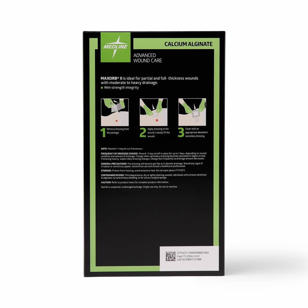 Medline Maxorb® II Alginate Wound Dressings, Highly Absorbent Sterile Dressing, 4" x 8", 5 Count