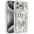 thumbnail image 5 of XPM for Apple iPhone 16 (6.1") 3D Diamond Floral Butterfly Bling Stone Hybrid, Sparkly Rhinestone Gemstone Back Shockproof Phone Case Cover (Silver), 5 of 9