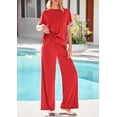 thumbnail image 2 of PRETTYGARDEN Women's Summer 2 Piece Matching Lounge Sets Short Sleeve Shirts Tops Wide Leg Pants Travel Airport Outfits, 2 of 7