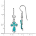 thumbnail image 2 of 925 Sterling Silver Simulated Turquoise Cross Flower Drop Dangle Earrings Religious, 2 of 6