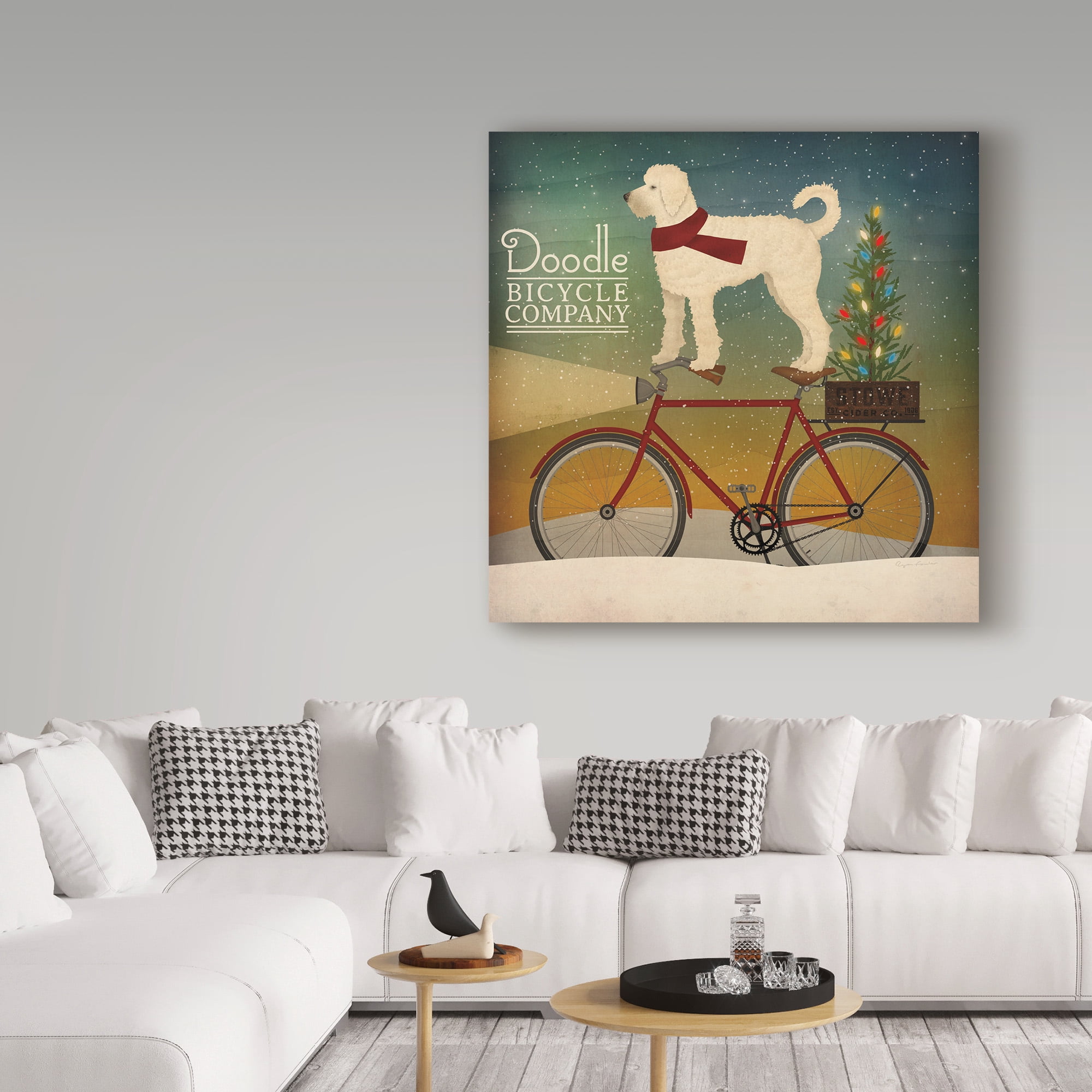 Trademark Fine Art 'White Doodle on Bike Christmas' Canvas Art by Ryan Fowler