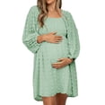 thumbnail image 2 of Women's Long Sleeve Maternity Dress Square Neck Swiss Dot Casual Loose Short Dresses, 2 of 6
