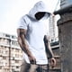 thumbnail image 2 of Sudadera con capucha de baloncesto de manga corta para hombre: diseño dividido, transpirable, secado rápido, chaqueta de calentamiento y tiro de moda para estudiantes universitarios, 2 of 4
