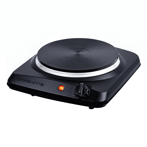 OVENTE Electric Cast Iron Single Burner, 1000W Hot Plate, Black BGS101B | 7.25" Portable Countertop Cooktop, Metal Housing, 5 Level Temperature Control, Compact Cooking Stove, Easy to Clean