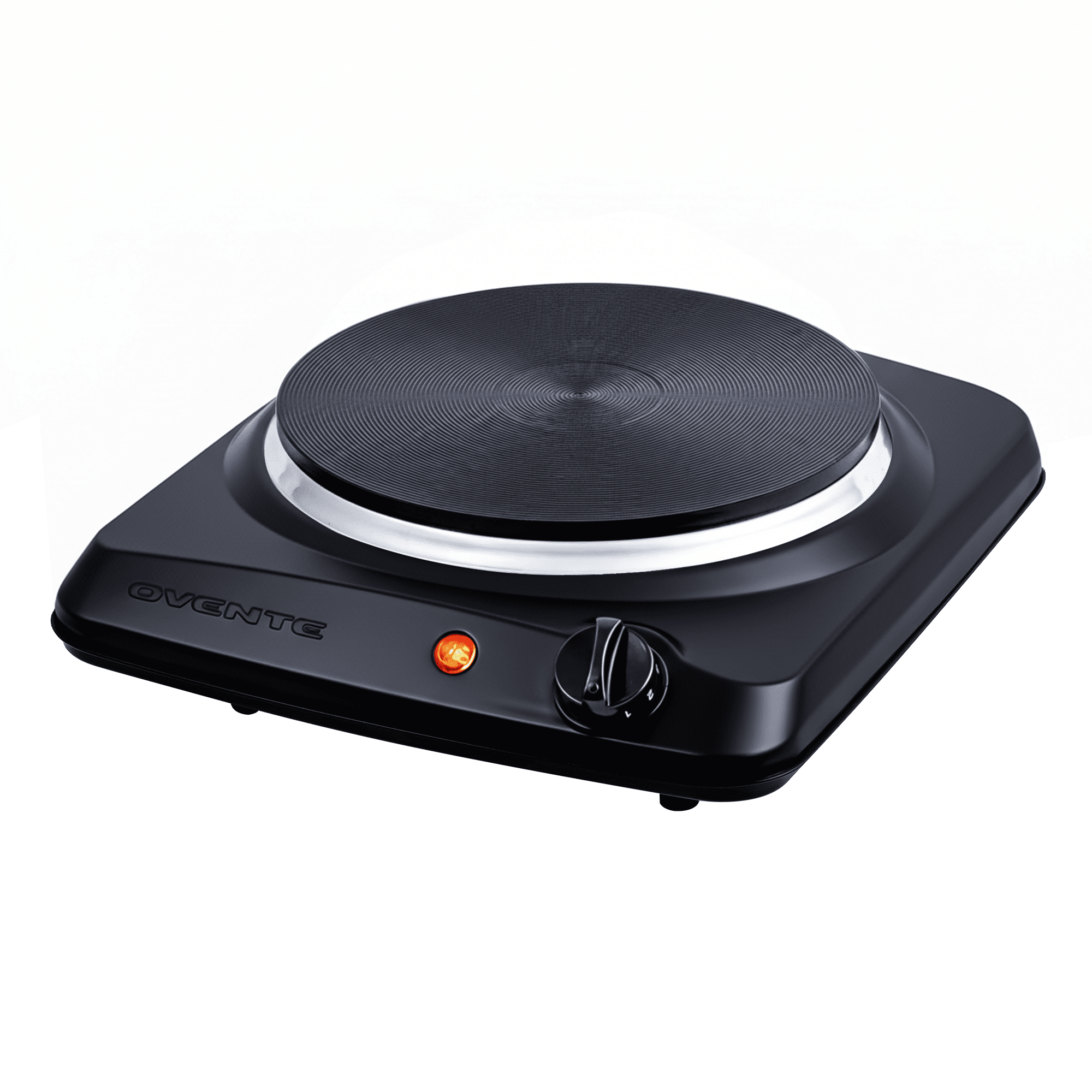 OVENTE Electric Cast Iron Single Burner, 1000W Hot Plate, Black BGS101B | 7.25" Portable Countertop Cooktop, Metal Housing, 5 Level Temperature Control, Compact Cooking Stove, Easy to Clean