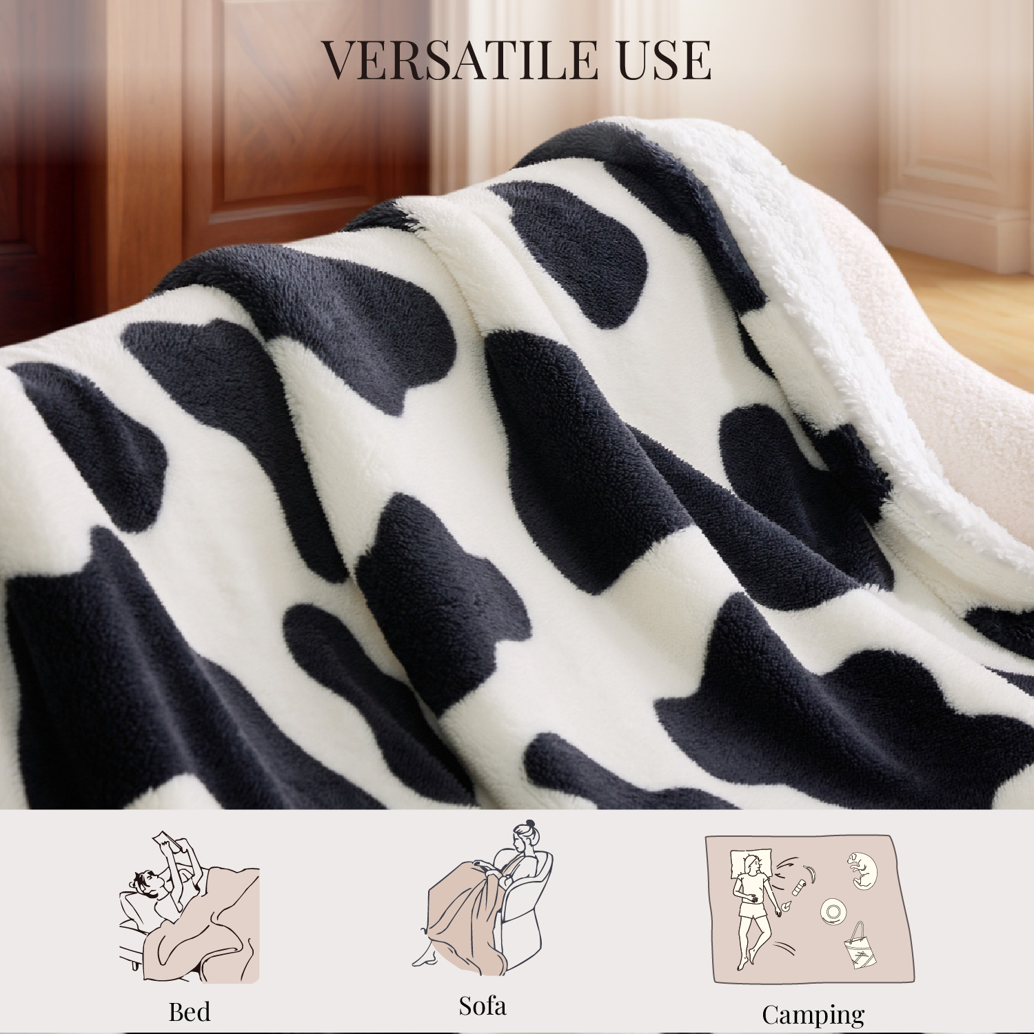 U by Bedsure Soft Cow Print Blanket for Couch, Animal Decor Sherpa Throw Blanket, 50"x60"