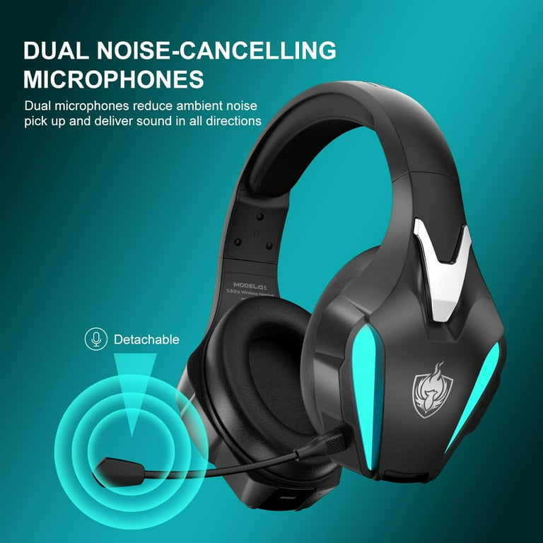  Ozeino 2.4GHz Wireless Gaming Headset with Microphone, 2.4G USB  & Type C Transmitter - 30h Battery Life - RGB Lighting Gaming Headphones  for PS5, PS4, PC, Phone : Video Games