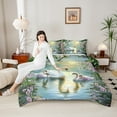 thumbnail image 4 of Castle Fairy Female Men Women Animal Swan Full Size Comforter Sets 3-Piece,Romantic Valentine's Day Bedding Comforter Set,Green Pink White Lightweight Bedding Sets,Lightweight Room Decor, 4 of 8