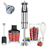 Hand Blender, 5 in 1 Blender, Hand Blender Electric 800W 6-Speed and Turbo Mode, Immersion Blender with 500ml Food Chopper, 600ml Container, Milk Frother, Egg Whisk, for Smoothie Sauces Food Soups