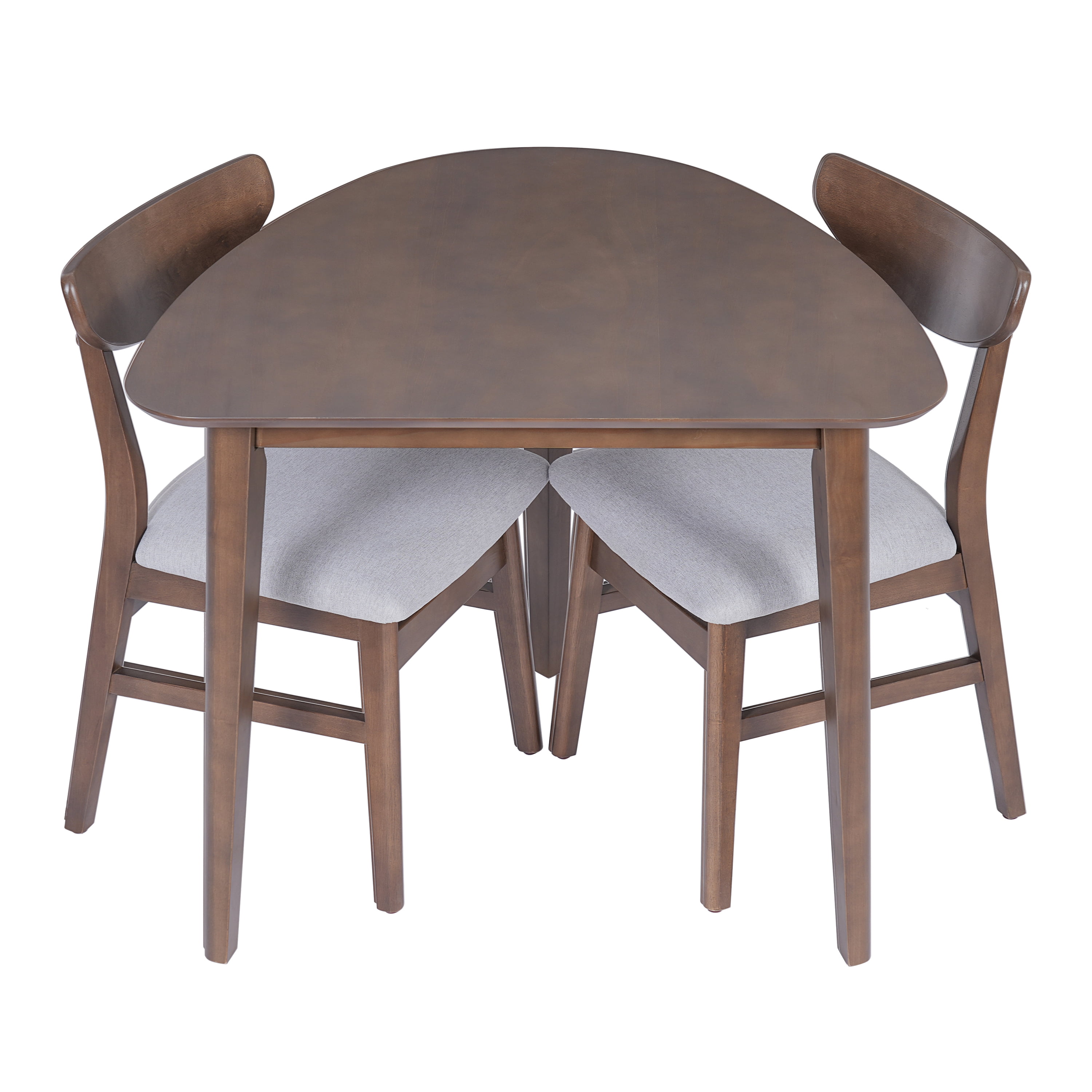 GARITIN 3-Piece Modern Table Set, Triangular Side Table & 2 Curved Wood Chairs, Minimalist Space-Saving Dining Set for Living Room Kitchen Small Space, Brown