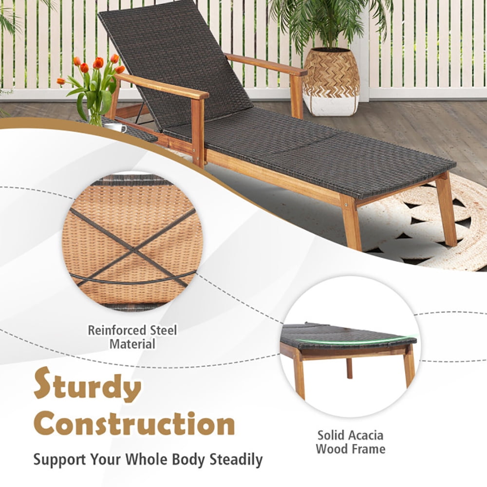 Aimee Lii 2 Pieces Patio Chaise Lounge and Table Set with 4-Level Adjustable Backrest, Patio Loungers
