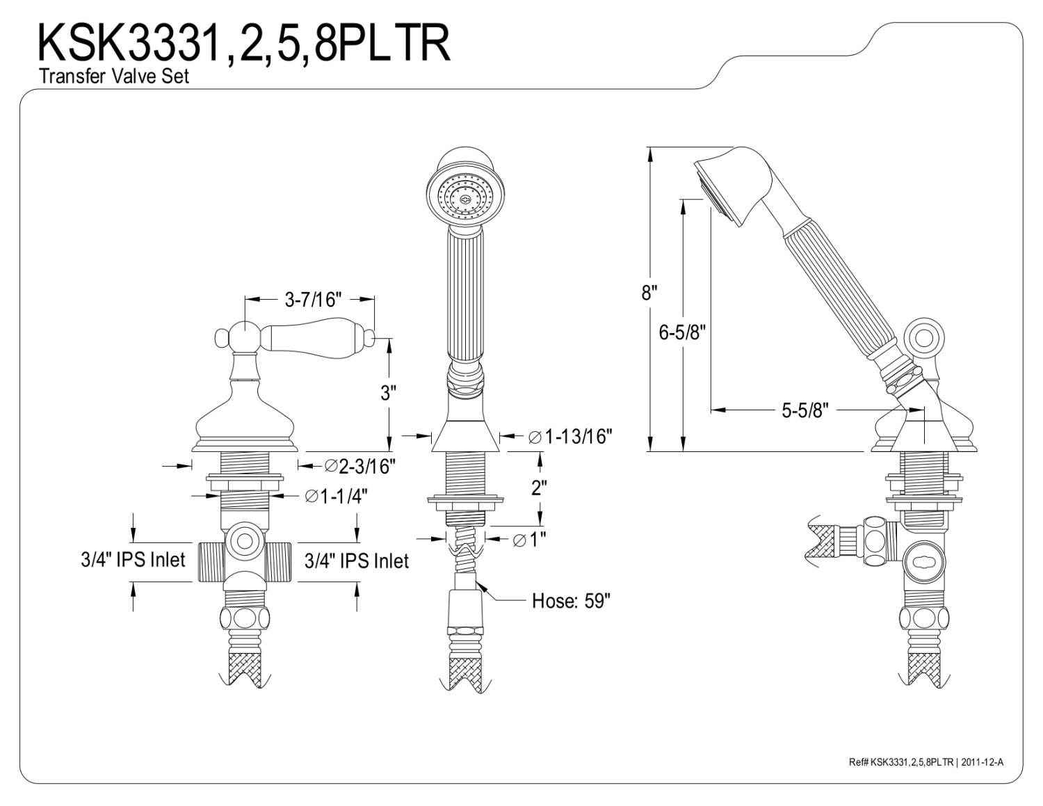 Kingston Brass KSK3332PLTR Deck Mount Hand Shower with Diverter for Roman Tub Faucet, Polished Brass