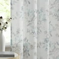 thumbnail image 2 of AZZCIA Leaf Print Sheer Window Curtains for Living Room/Bedroom Botanical Floral Pattern Slub Linen Texture Drapes, Aqua Grey, Grommet, 52"x84"x2, 2 of 5