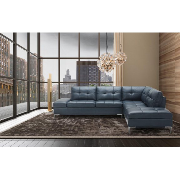 Contemporary Blue Italian Premium Leather Sectional RHF Chaise Leonardo J&M