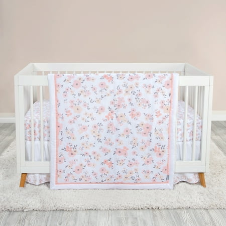 UPC: 0846216061943 | Trend Lab Blush Floral 3 Piece Crib Bedding Set for Girl – Pink & White 100% Cotton
