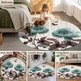 thumbnail image 6 of Teal Blue Floral Round Rugs 5ft, Vintage Rustic Botanical Beige Wooden Non Slip Washable Rug Runner, Low Pile Indoor Floor Carpet Mat Bathroom Rugs for Living Room, Bedroom, Kids Room, 6 of 9