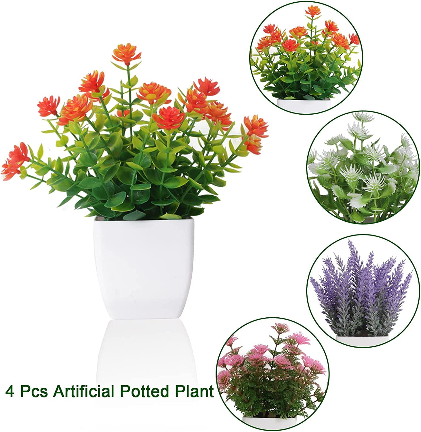 Artificial Small Plant 6pcs Fake Flower Potted Plant Bathroom for Indoor Decor Window Tabletop Office Colorful