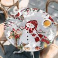 thumbnail image 2 of Grey Christmas Round Tablecloth, Fitted Table Cover with Elastic for 55"-60" Round Tables, Red Snowman Xmas Tree Snowflake Winter Table Cloth Outdoor Indoor Dinning Party Waterproof Tablecloths, 2 of 7