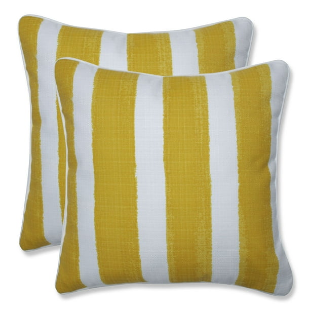 Set of 2 Yellow and White Striped UV Resistant Outdoor Patio Corded