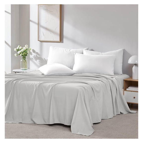 2-Pack Queen Size Flat Sheets Only, Premium Gray Bed Sheets, 90" x 102" Queen Size Top Sheet Stays Tucked on Deep Mattresses, Flat Sheet Set of 2, Light Grey