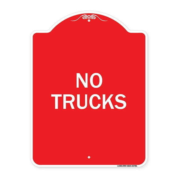 SignMission A-DES-RW-1824-22786 18 x 24 in. Designer Series Sign - Truck Sign No Trucks, Red & White
