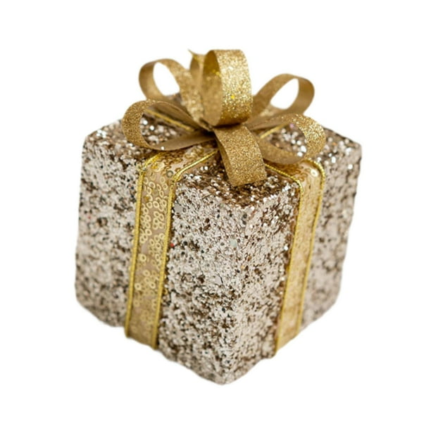 Adorno de caja de regalo para árbol de Navidad, mini caja de regalo, adorno creativo, colgante para Lazo dorado