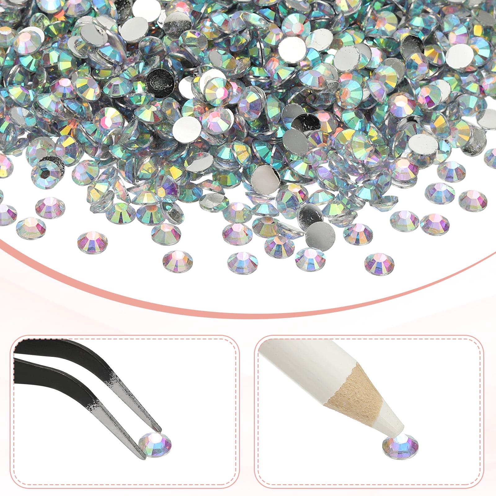 1-Set Resin Flatback Rhinestone, 3mm Flat Back Rhinestones Crystals Bulk for Crafts/Clothes/Nail Decoration, 50000 Pack with 1 Wax Pen and 1 Tweezer [White AB]