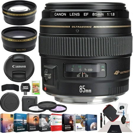 Canon EF 85mm f/1.8 USM Medium Telephoto Lens for Canon DSLR Cameras 2519A003 with 58mm Wide Angle & Telephoto Lens + Filter Kit + Editing Software