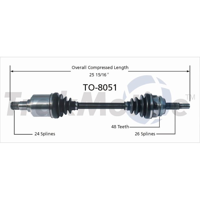 TrakMotive CV Axle Shaft TO-8051 Premium; OEM Replacement; Compressed Length 25.98 Inches