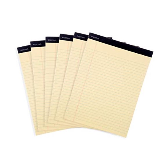 Bloc de notas Mintra Office - ((CANARIOS BÁSICOS 6 unid, 8.5x11 pulg., rayas anchas)) - 50 hojas, microperforado, papel para escuela, uni, ofic, neg