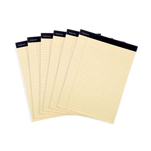 Bloc de notas Mintra Office - ((CANARIOS BÁSICOS 6 unid, 8.5x11 pulg., rayas anchas)) - 50 hojas, microperforado, papel para escuela, uni, ofic, neg