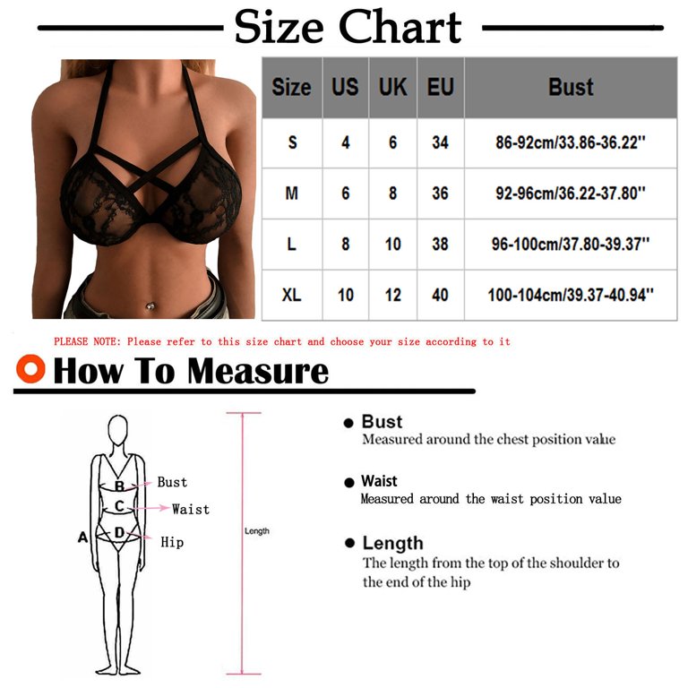 Biziza Women Bras Halter Lace Harness Strappy Push Up Sexy Lace Tops Black L