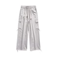 thumbnail image 2 of HOOMEUMY Men's Cargo Pants Loose Fit Drawstring Elastic Waist Trousers Streetwear Hip Hop Jogger Athletic Pants Gray L, 2 of 4