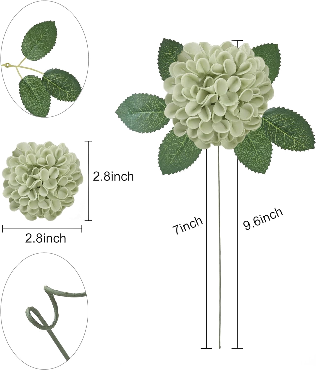 25Pcs Sage Green Artificial Roses and Dahlias with Stems, Fake Flowers for DIY Wedding Bouquets, Centerpieces, Bridal Shower and Home Decorations