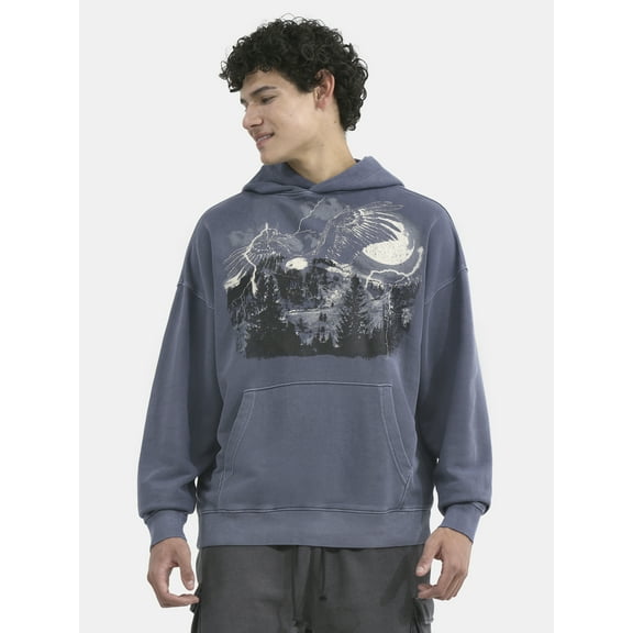 No Boundaries All Gender Oversized Graphic Hoodie with Long Sleeves, Men's and Big Men’s