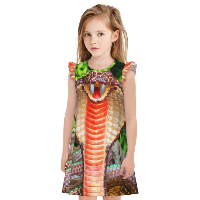 Fotbe Cobra Snake Vestido de Dormir para Niñas de 3 a 10 Años, Mangas Cortas, Estilo Princesa, Pijama Camisón con Mangas Voladas-X-Large