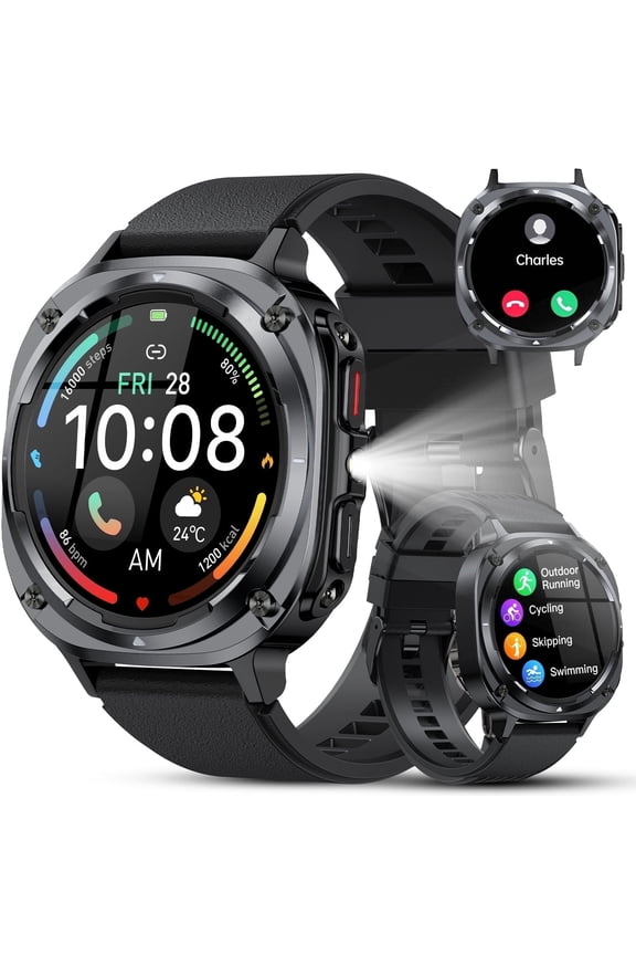 Military Smart Watch for Men Answer/Make Calls, 1.39" HD Fitness Tracker with Pedometer, 130+ Sports Mode Activity Trackers, IP68 Waterproof Outdoor Smartwatch Fits for iPhone and Android