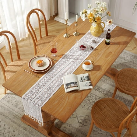 

YruYptpaln Satin Tablecloths for Rectangle Tables 90 round Tablecloth Linen Vintage Crochet Hollow Dining Table Cloth Fringe Table Flag 24×200cm