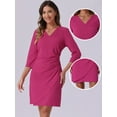 thumbnail image 2 of DARING DIVA 3/4 Sleeve Faux Wrap Ruched Waist Dress XS Hot Pink, 2 of 6