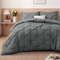 thumbnail image 2 of Queen Size Comforter Set, 7 Pieces Pintuck Down Alternative Bedding Set for All Season, Bed in a Bag with Comforter, Fitted Sheet, Flat Sheet, Pillowcases & Pillow Shams, Grey, 2 of 8