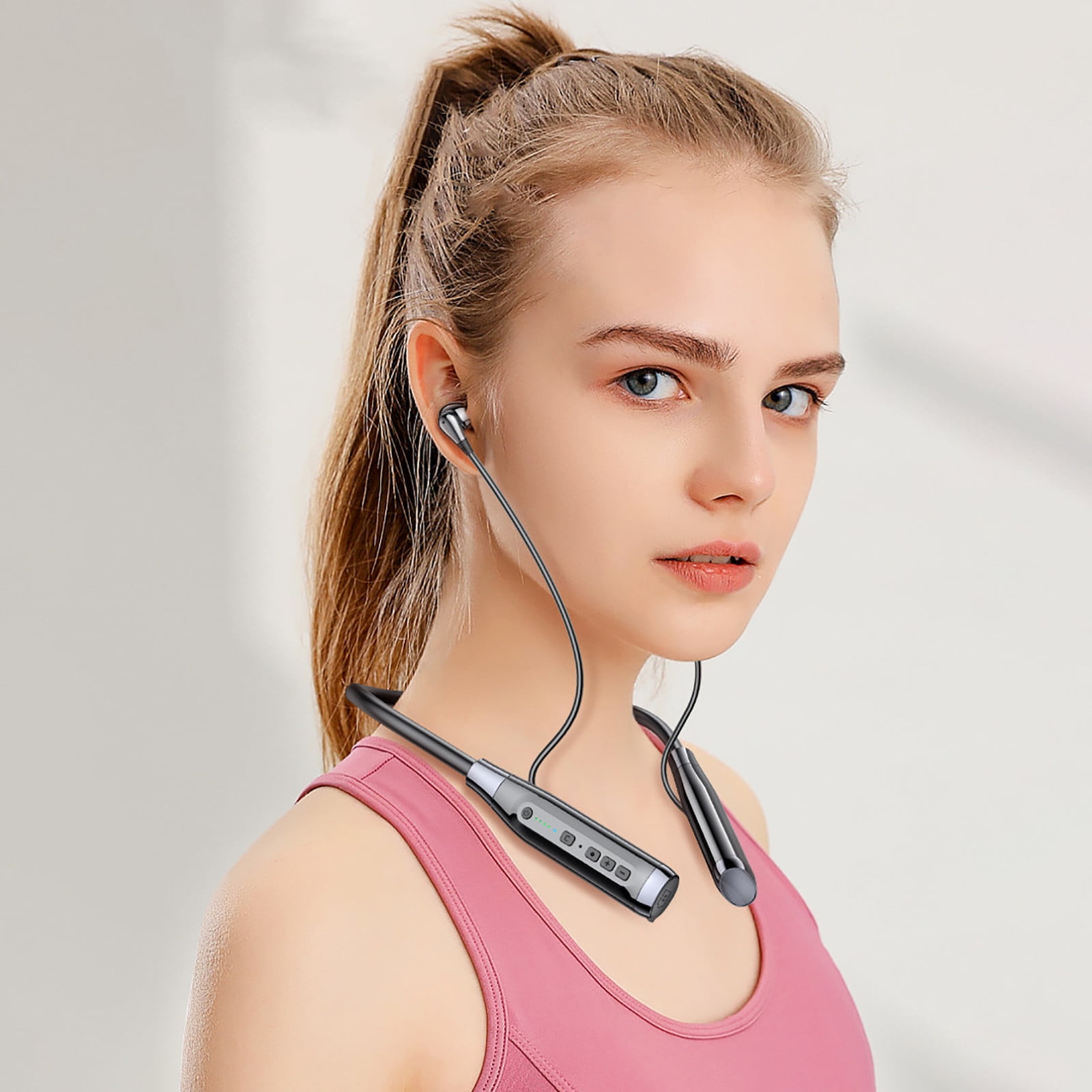 100 Hours Playtim E Bluetooth Headphones With Mic TF Card Slot Light&Comfortable Wireless Neckband Headset IPX5 Waterproof Sport Earbuds For Home Office,Wireless Headset With Microphone For Car