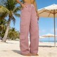 thumbnail image 2 of Cargo Pants Women High Waist Elastic Side Pocket Straight Loose Work Wide Leg Sweatpants Women Pink 3Xl, 2 of 9