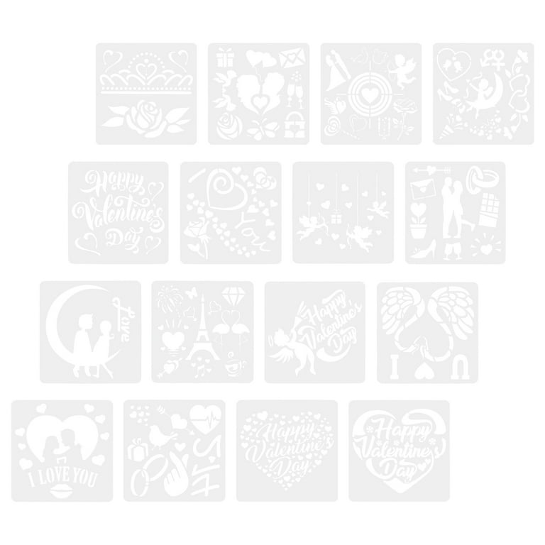 16pcs Valentine's Day Theme Painting Templates Hollowed Drawing Stencils, Size: 13x13cm