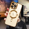 thumbnail image 6 of iPhone 14 Pro Max Case Magnetic Plating [Support Magsafe Charger] Wireless Anti-Skid Edge Shockproof Electroplate Four Corner Cushion Durable Full Body Protection Cover-Gold, 6 of 13