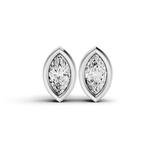 0.25 CTW Marquise Shape Lab Grown Diamond Solitaire Earrings With Bezel Setting in 14K White Gold