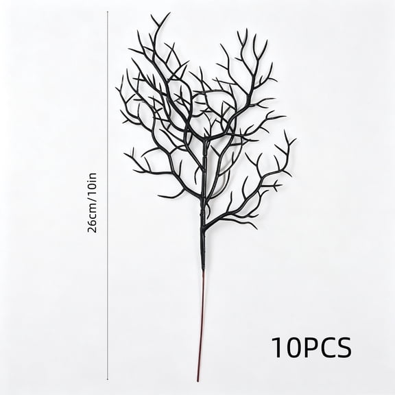 10PC Black Artificial Dead Tree Branches, Halloween Spooky Twig Stems Decorative Picks, Fake Dried Branches For Vase, Yard Porch Party Indoor Outdoor Decoration