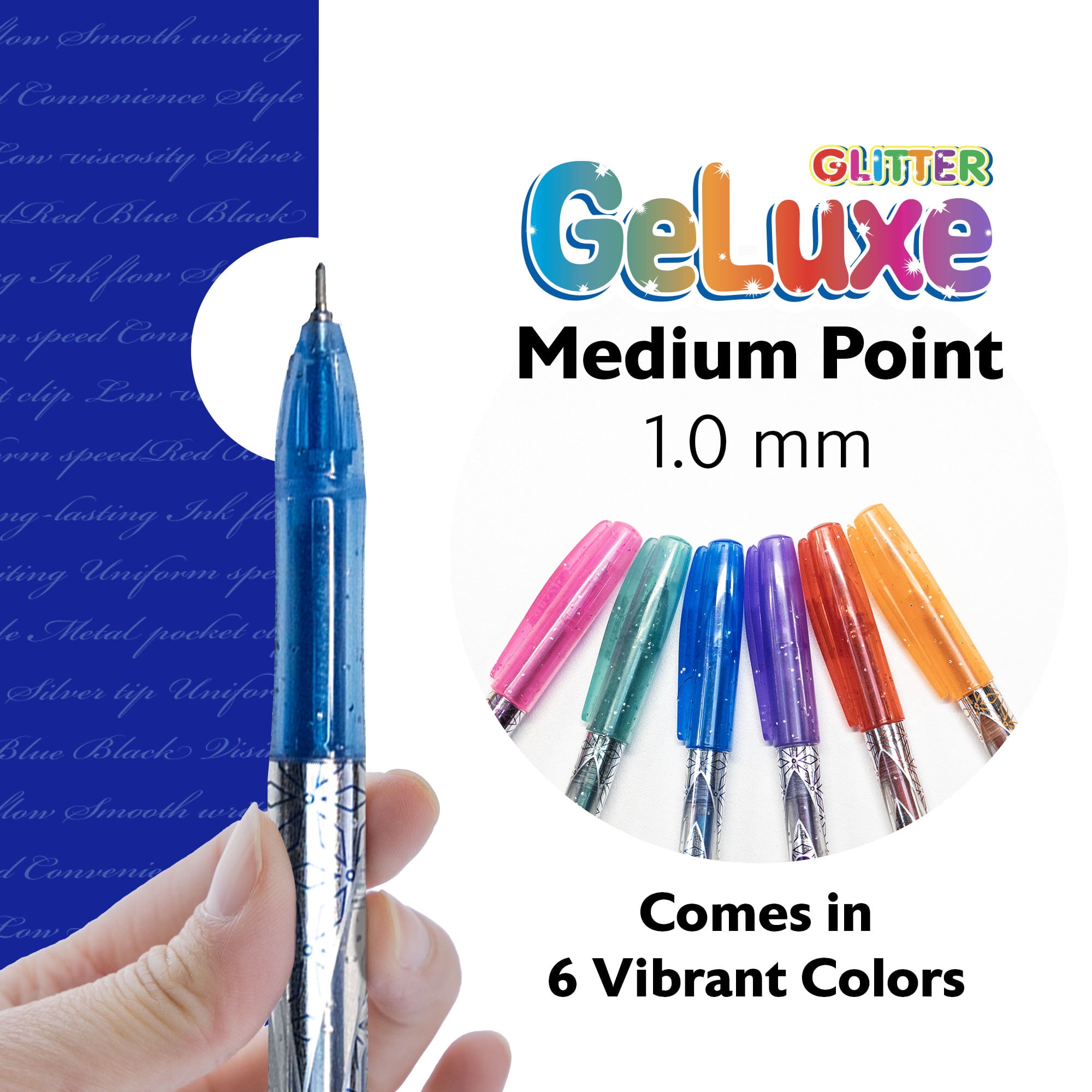 BAZIC GeLuxe Gel Ink Roller Pen, Assorted Glitter Colors, 1.0 mm Medium Point (6/Pack), 24-Pack