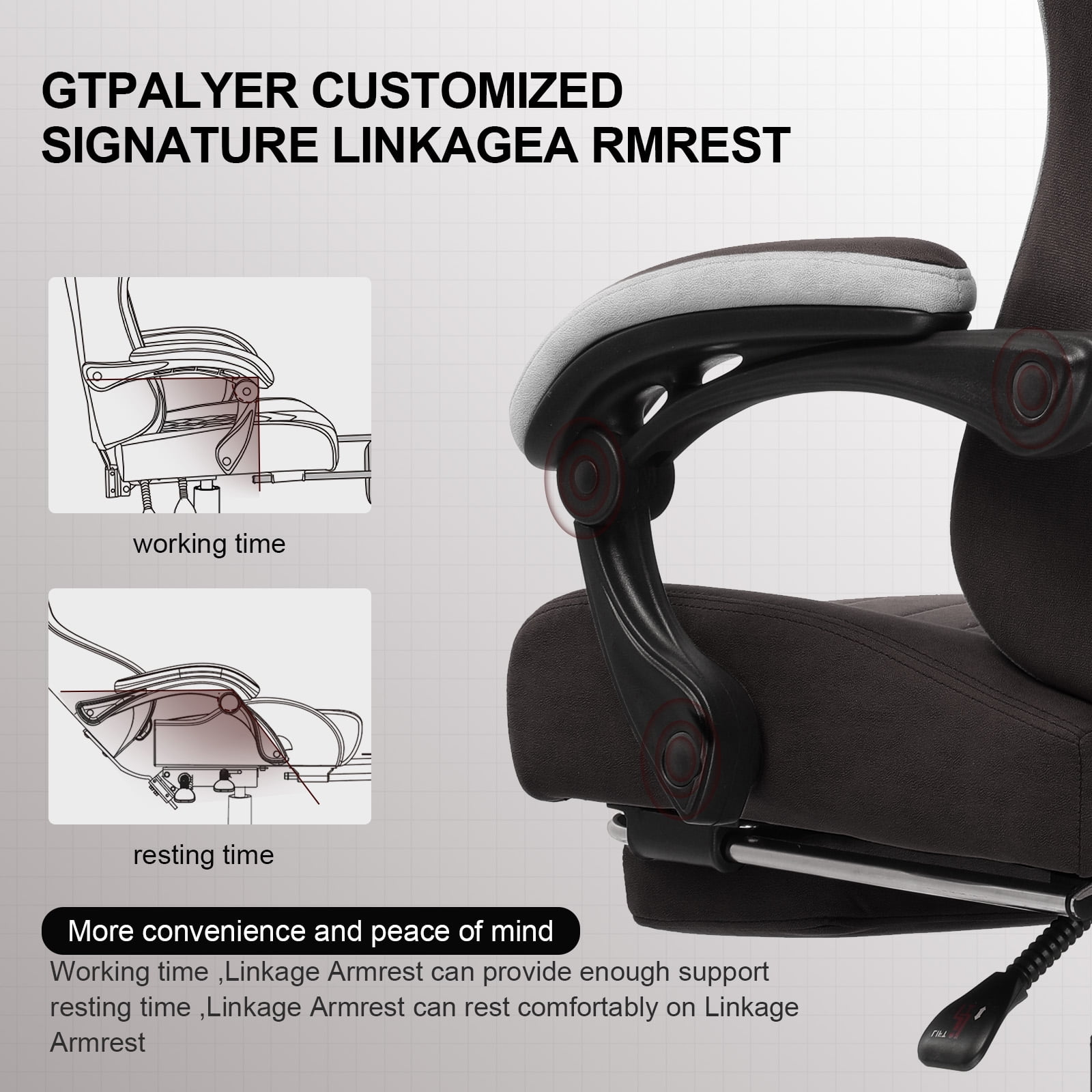 GTPLAYER Ergonomic High Back Pocket Spring Cushion Gaming Chair with Footrest & Linkage Armrests, Brown