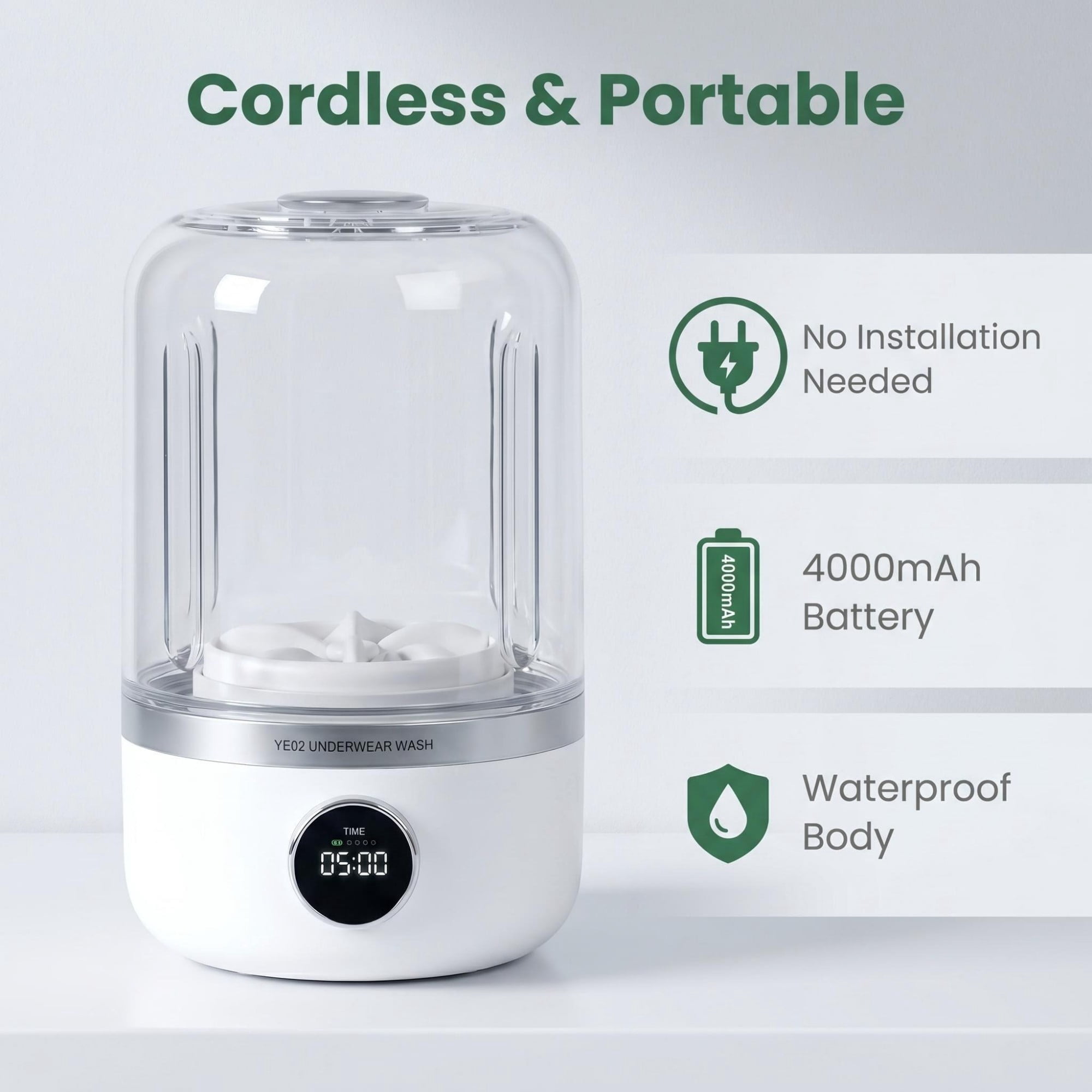 Mini Portable Washing Machine,4,000mAh Rechargeable Cordless Underwear Washer for Bras/Underwear/Socks, Perfect for Home, Apartment, Camping, and Travel Gifts for Mom Women